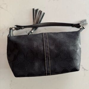 Y2K Coach Black Canvas C Print Pouch with snake skin handle detail